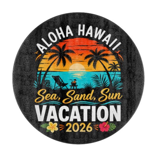 アロハ ハワイ 海 砂 陽光 2026 カッティングボード (正面)