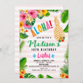 アロハ パイナップル 10歳の誕生日パーティー招待状 招待状 (正面/裏面)