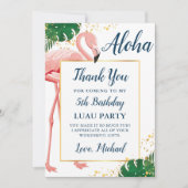 アロハ フラミンゴ ブルー ゴールド トロピカル バースデー サンキューカード (正面)