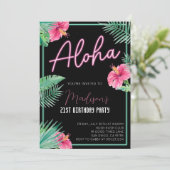 アロハ ブラック フローラル バースデー パーティー インビテーション (スタンド正面)