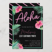 アロハ ブラック フローラル バースデー パーティー 招待状 (正面/裏面)