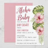 アロハ ベイビー シャワートロピカル フラワー ウォーターカラー ピンク 招待状 (正面/裏面)