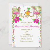 アロハ ルアウ ガールズ トロピカル フラミンゴ バースデー パーティー 招待状 (正面)