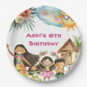 アロハ・ルアウ・キッズの誕生日 ペーパープレート (正面)