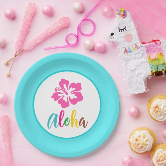 アロハ ルアウ トロピカル サマー ヒビスカス ペーパープレート (パーティー)