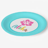 アロハ ルアウ トロピカル サマー ヒビスカス ペーパープレート (アングル)