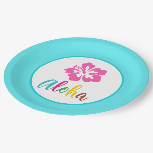 アロハ ルアウ トロピカル サマー ヒビスカス ペーパープレート (アングル)