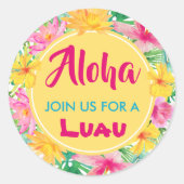 アロハ ルアウ トロピカル ハイビスカス イエロー ラウンドシール (正面)