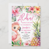 アロハ!ルアウ(ハワイ式宴会)1thバースデーピンク熱帯ハワイアン 招待状 (正面)