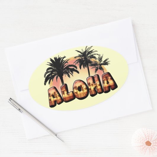 アロハ 楕円形シール (封筒)