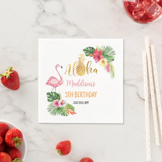 アロハ！熱帯パイナップル誕生日ルアウ（ハワイ式宴会）パーティー スタンダードカクテルナプキン (インサイチュ)