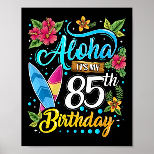 アロハ 私の85歳の誕生日 サーフィン ハワイ ビーチ H ポスター (正面)