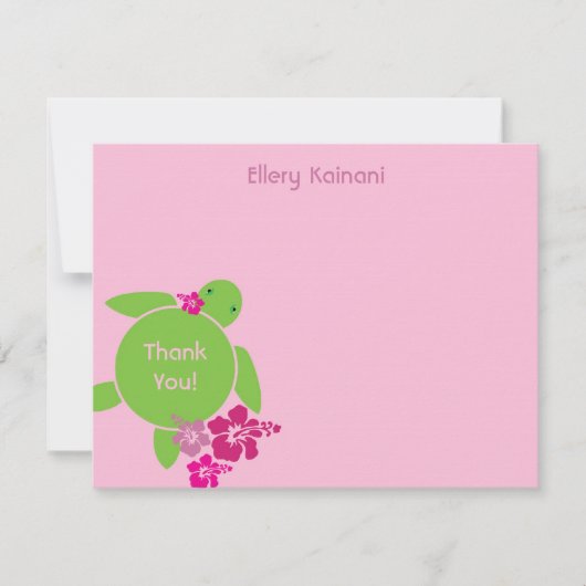 アロハHonuの平らなサンキューカード-ピンク ノートカード (正面)