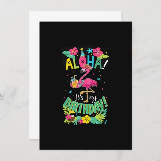 アロハitsマイ誕生日シャツ – ハッピーハワイアンフラミ 招待状 (正面/裏面)