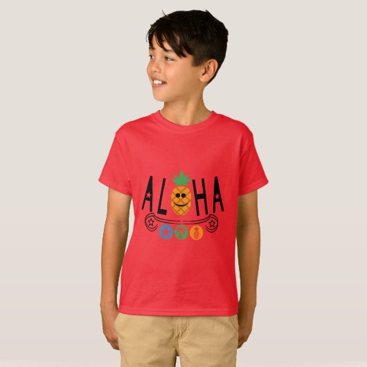 アロハPIneappleデザイン – キッズハネスTAGLESS® T-Sh Tシャツ (正面フル)