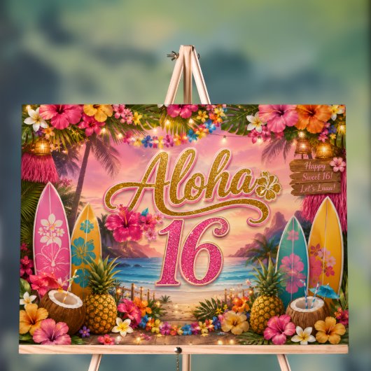 アロハSweet 16 誕生日サイン アクリルサイン (ニュートラル)