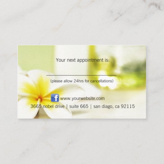 アロマセラピーのスパのスキンケアのマッサージのサロン 予約カード (裏面)