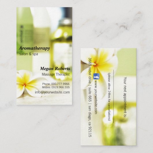 アロマセラピーのスパのスキンケアのマッサージのサロン 予約カード (正面/裏面)