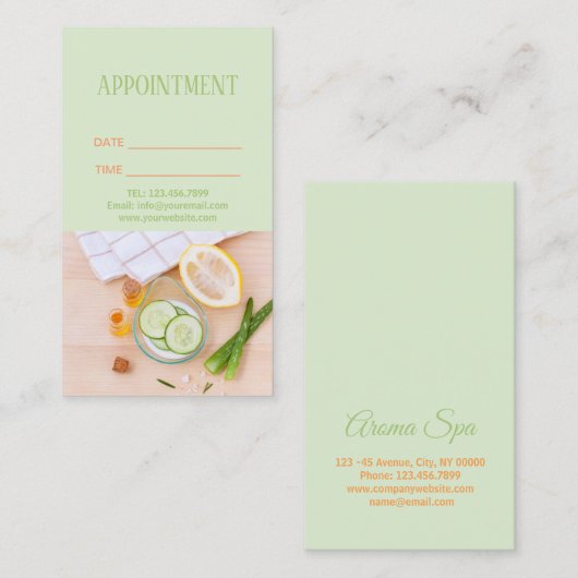 アロマセラピーナチュラルスキンケア顔アポイントメント 予約カード (正面/裏面)