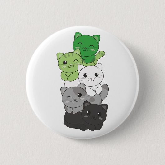 アロマティックなフラッグ非バイナリプライドLgbtq可愛い猫が 缶バッジ (正面)