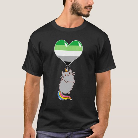 アロマンティック ユニコーン 猫 ノンバイナリー 愛 Tシャツ (正面)