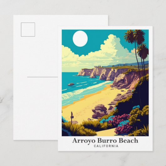 アロヨバロビーチカリフォルニアトラベルイラストレーション ポストカード (正面/裏面)