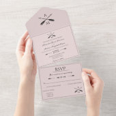 アローとモノグラムのウェディング | ピンク オールインワン招待状 (貼ってはがせる)