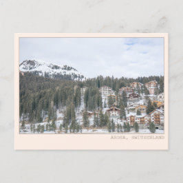 アローザ スイス スキー タウン キャビン アート ポストカード