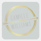 アローモダンロゴ金ゴールド箔の素朴な手描きグレー スクエアシール (正面)