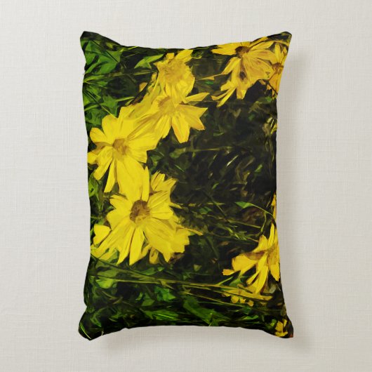 アローリーフバルサムルートイエローワイルドフラワー抽象芸術 アクセントクッション (正面(垂直))