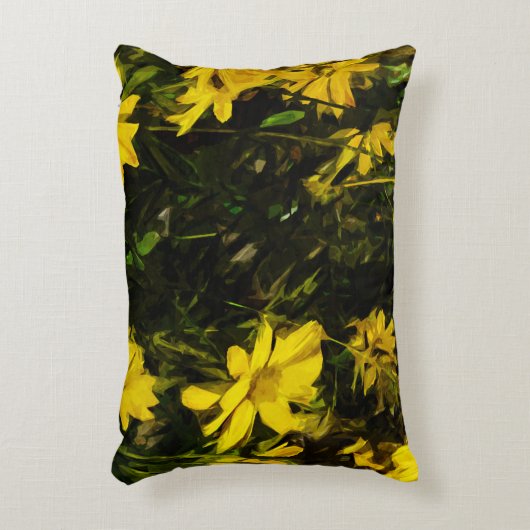 アローリーフバルサムルートイエローワイルドフラワー抽象芸術 アクセントクッション (正面(垂直))