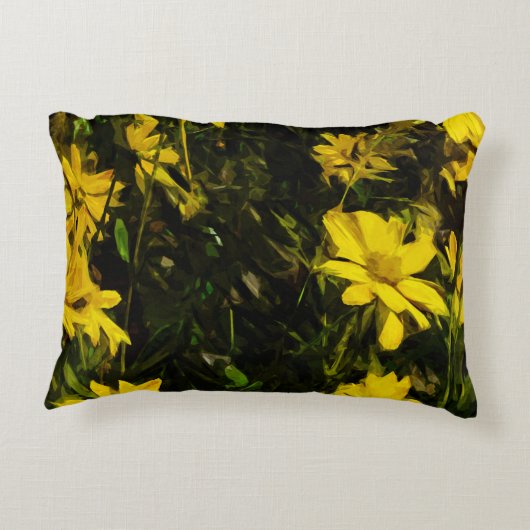 アローリーフバルサムルートイエローワイルドフラワー抽象芸術 アクセントクッション (裏面)