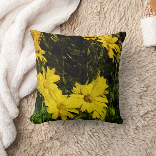 アローリーフバルサムルートイエローワイルドフラワー抽象芸術 クッション (ブランケット)