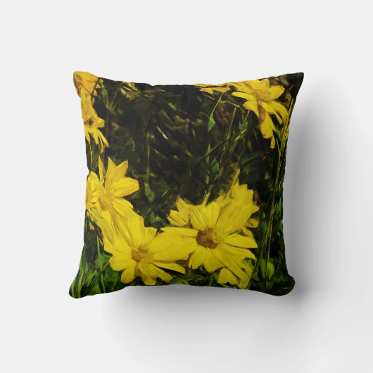 アローリーフバルサムルートイエローワイルドフラワー抽象芸術 クッション (裏面)