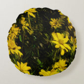 アローリーフバルサムルートイエローワイルドフラワー抽象芸術 ラウンドクッション (正面)