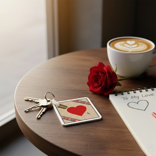 アローロマンチックなバレンタインパターンのキューピッドハート キーホルダー