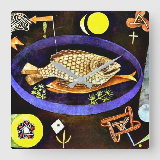 アローンフィッ絵画シュ・ポール・クレー スクエア壁時計 (正面)
