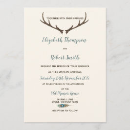 アロー&ア素朴ントラー結婚シックのクリーム&ブルー 招待状