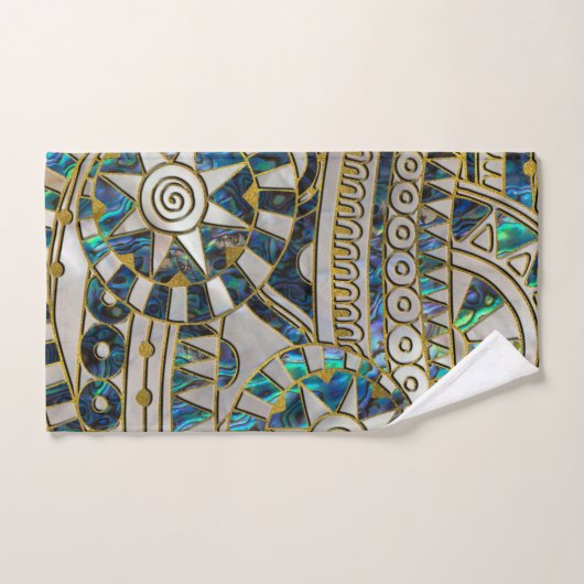 アワビおよび真珠の種族の民族パターン金ゴールド バスタオルセット (ハンドタオル)