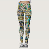 アワビおよび真珠の種族の民族パターン金ゴールド レギンス (正面)