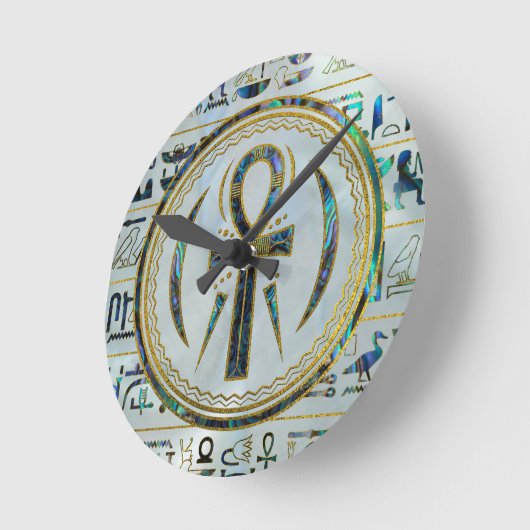 アワビのシェルエジプトのアンク十字記号 ラウンド壁時計 (傾斜)