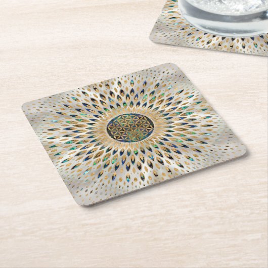 アワビの殻と真珠 スクエアペーパーコースター (アングル)