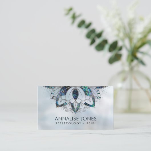 アワビの貝および銀は真珠のはすを組み立てます 名刺 (スタンド正面)