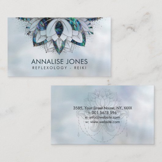 アワビの貝および銀は真珠のはすを組み立てます 名刺 (正面/裏面)