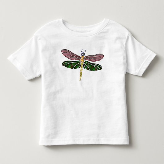 アワビの貝及びステンドグラスのトンボ トドラーTシャツ (正面)