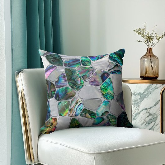 アワビの貝殻と真珠 – Voronoi細胞抽象芸術 クッション