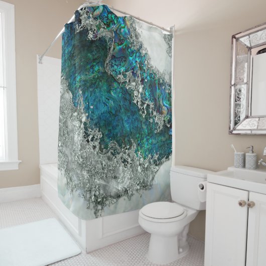 アワビの貝殻真珠と銀2 シャワーカーテン (インサイチュ)