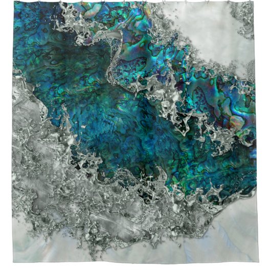 アワビの貝殻真珠と銀2 シャワーカーテン (正面)