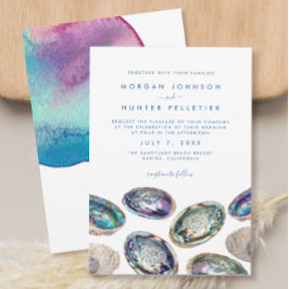 アワビカラフル貝水彩ビーチ結婚式 招待状