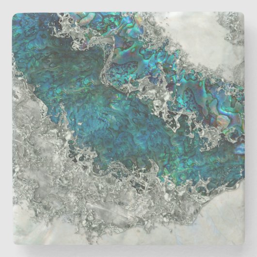 アワビ貝真珠と銀2 ストーンコースター (正面)